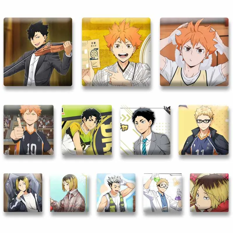Tetsuro Kuroo Kenma Kozume Square Badges Cartoon Role Playing Enamel Pin Cartoon Cosplay Brooch for Backpack Shoes Jewelry Gifts
