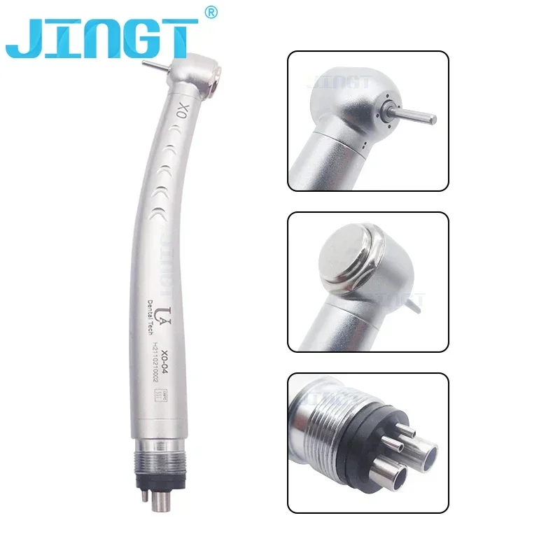 

JINGT X0-04 Dental High Speed Handpiece 4/2 Holes Ceramic Bearing 4 Water Way Spray Standard Clean Head System Push Button