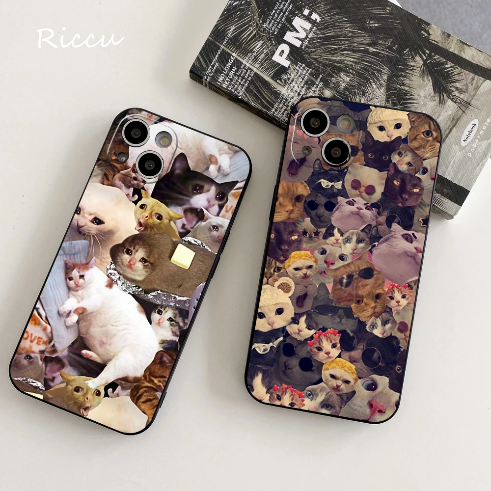 FOR IPhone 14 Crying Cat Memes Phone Case 14 11 12 Pro 8 7 14 Plus X Pro 14 MAX 13 MINI XR XS iphone 14 13 pro Soft Phone Covers