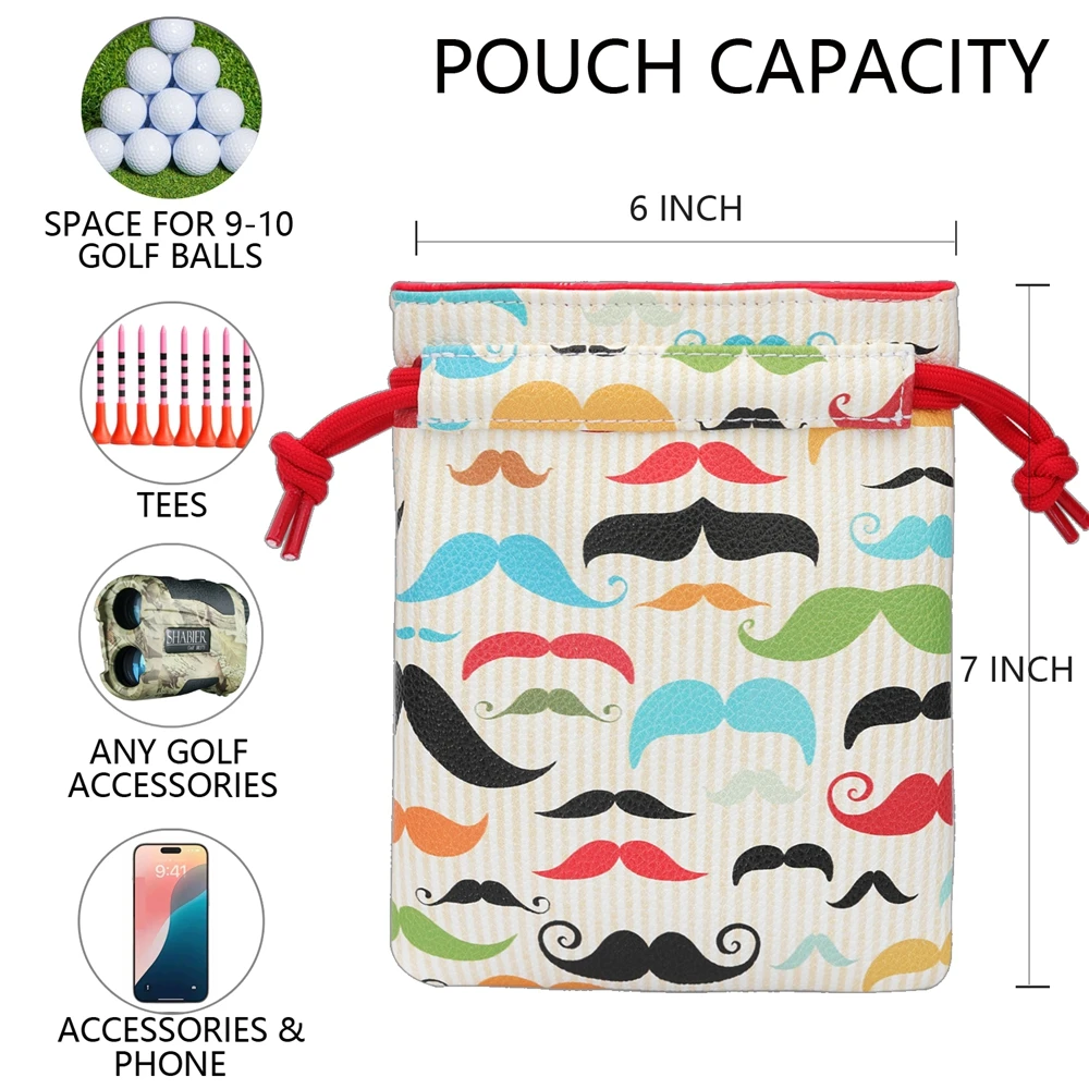 Fuax PU Synthetic Leather Various Pattern Prints Tee Pouch Golf Valuables Bag with Drawstrings