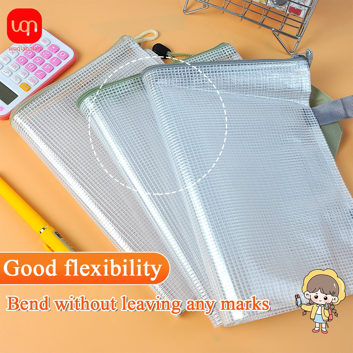 5 pezzi nuovo tipo borsa a griglia portatile borsa di stoccaggio A4 cartella in rete con cerniera cartella per strisce reattive trasparente di grande capacità ufficio