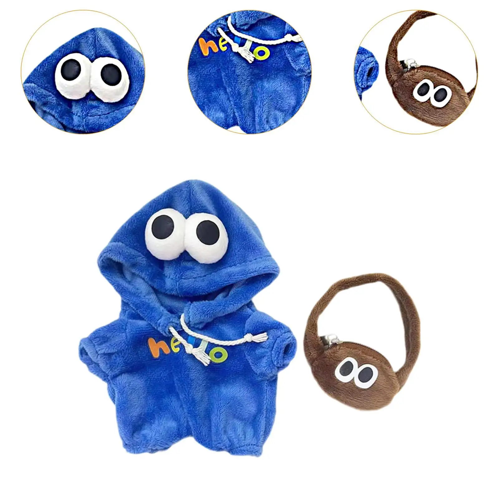 Puppenkleidungsset für 15 cm große 17 cm große Plüschpuppen, inklusive Overall und Tasche