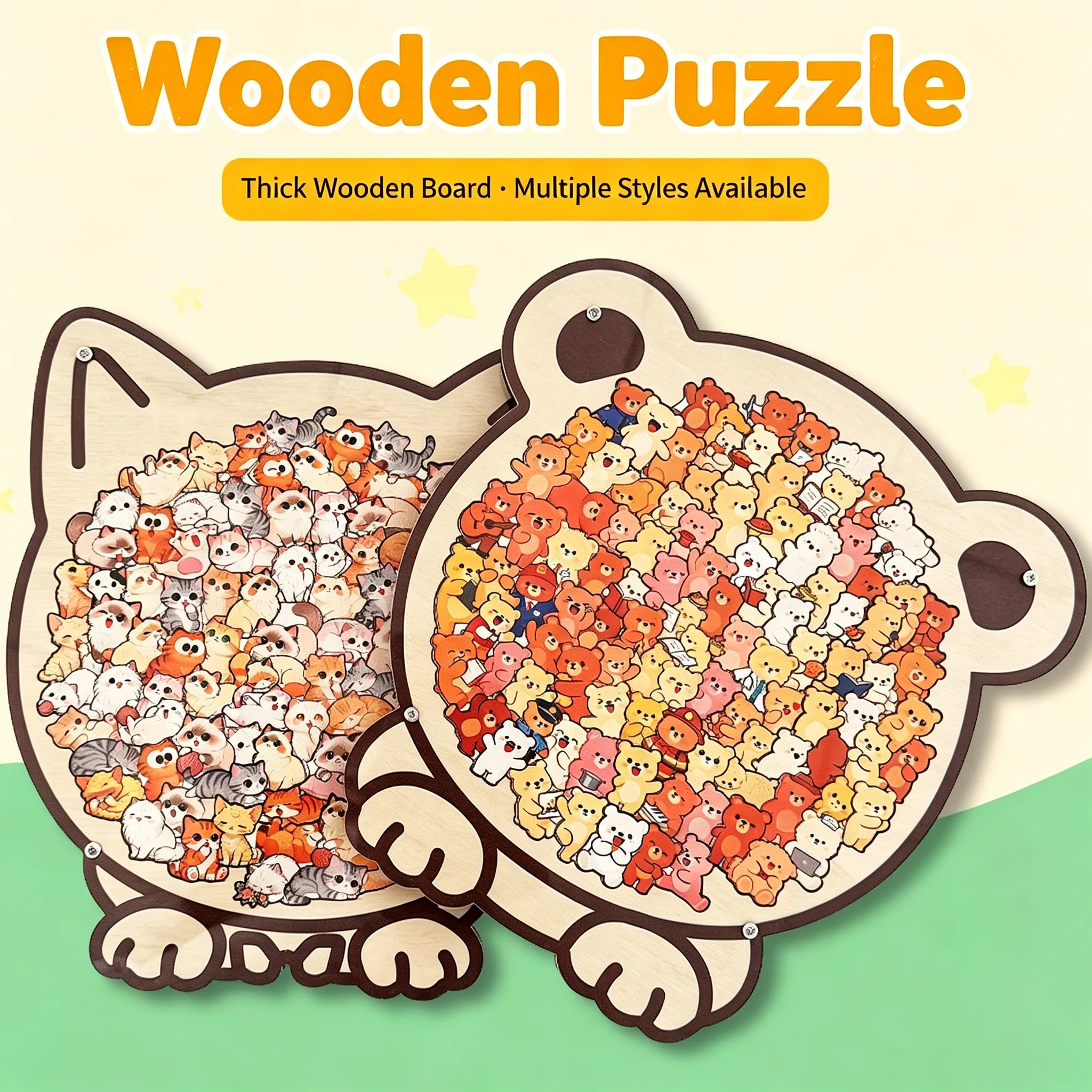 Irregular Animal Wooden Jigsaw Puzzle with Frame, Challenging Solid Wood Brain Teaser, Cute Shape Decoration Gift