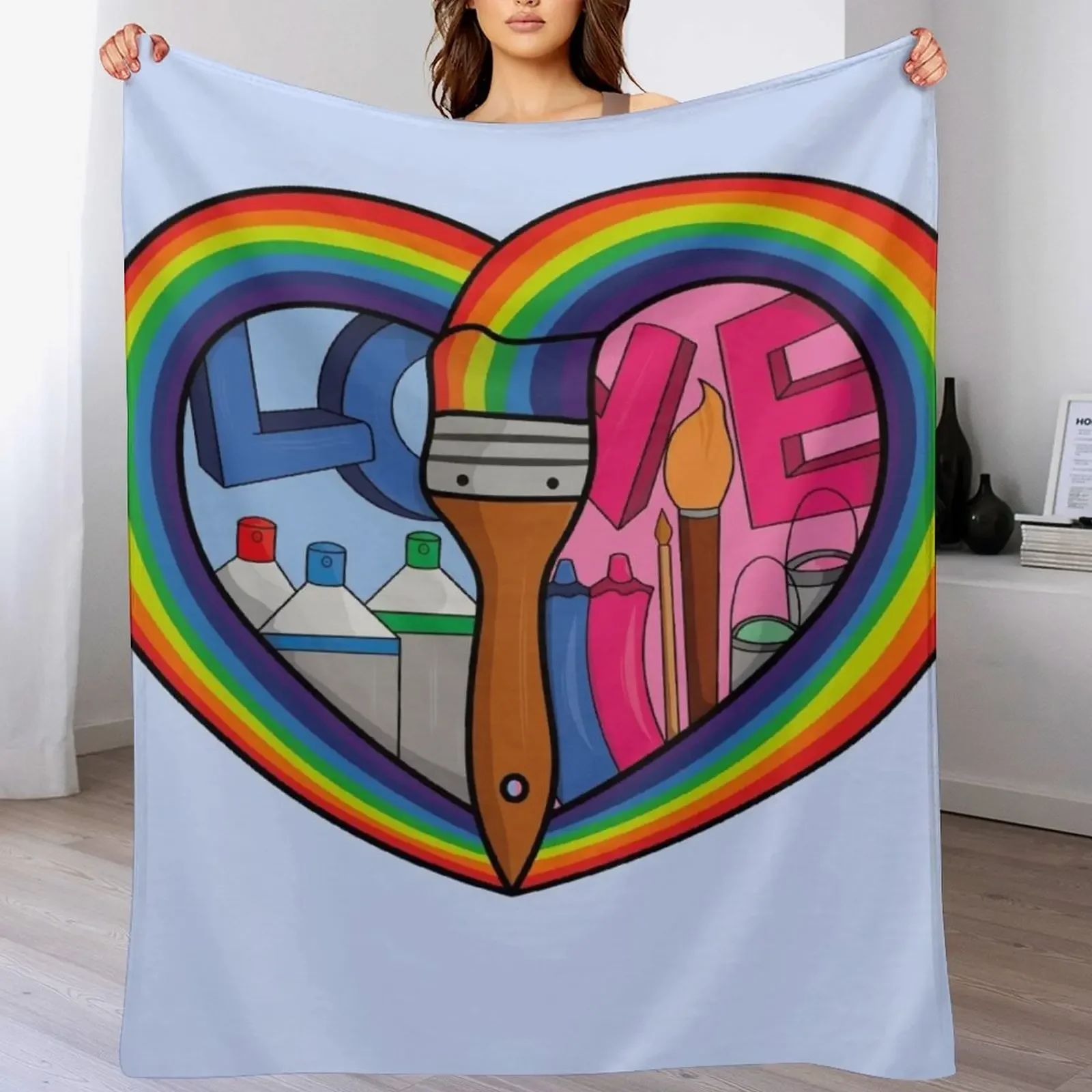 Creative Rainbow Heart - Awesome Painting And Drawing lovers Throw Blanket Decorative Soft Throw Blanket for Couch Sofa