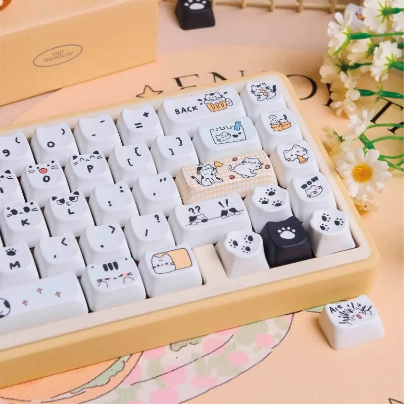 Imagem -03 - Gato Preto e Branco Keycaps Grupo Sublimação Pbt Mao Perfil 142 Teclas Acessórios de Teclado Mecânico Gato Bonito Keycap