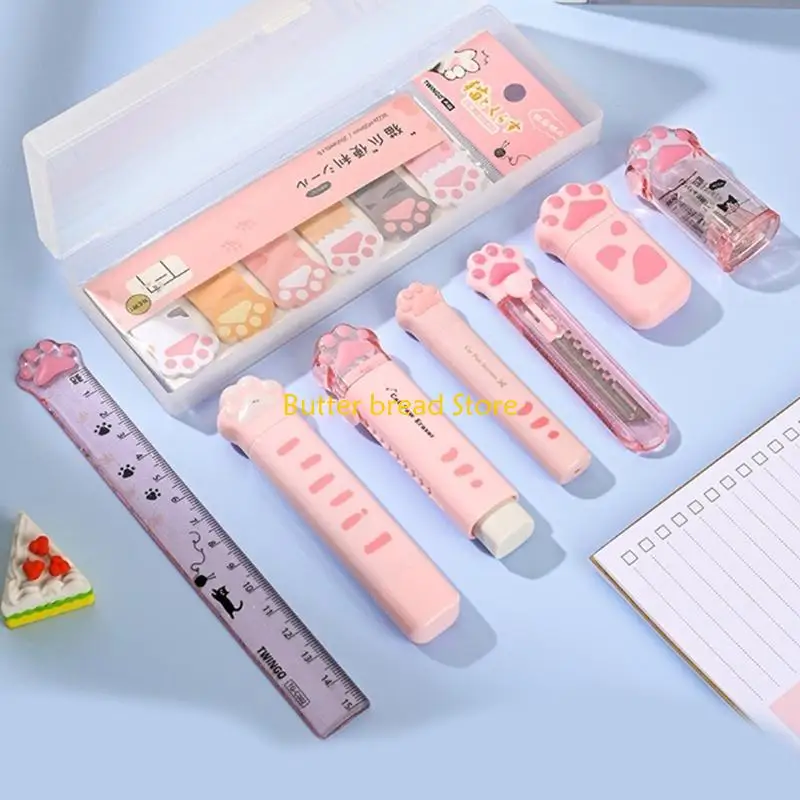 W89C 9 PCS CATS PAWS SETEDARY SET CORRECTION TAPE CASE CASE CASE SCOPPIES