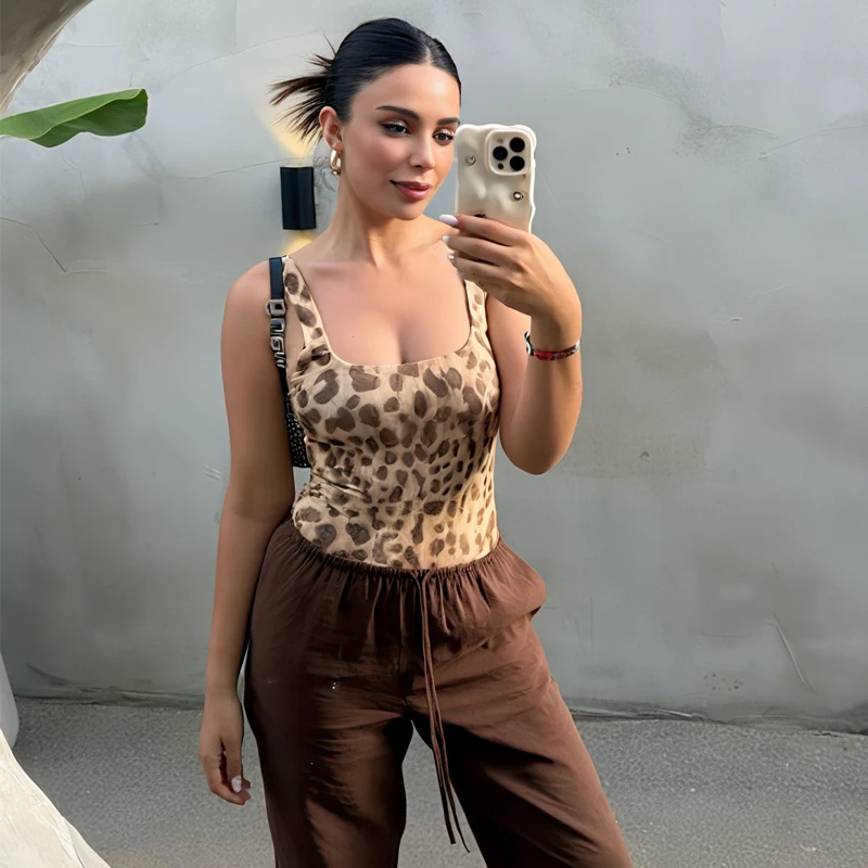 MUJER ليوبارد طباعة ارتداءها المرأة بلوزات بلا اكمام ثوب بودي كون امرأة قطعة واحدة ملابس مثيرة الملابس الداخلية الصيف شبكة داخلية