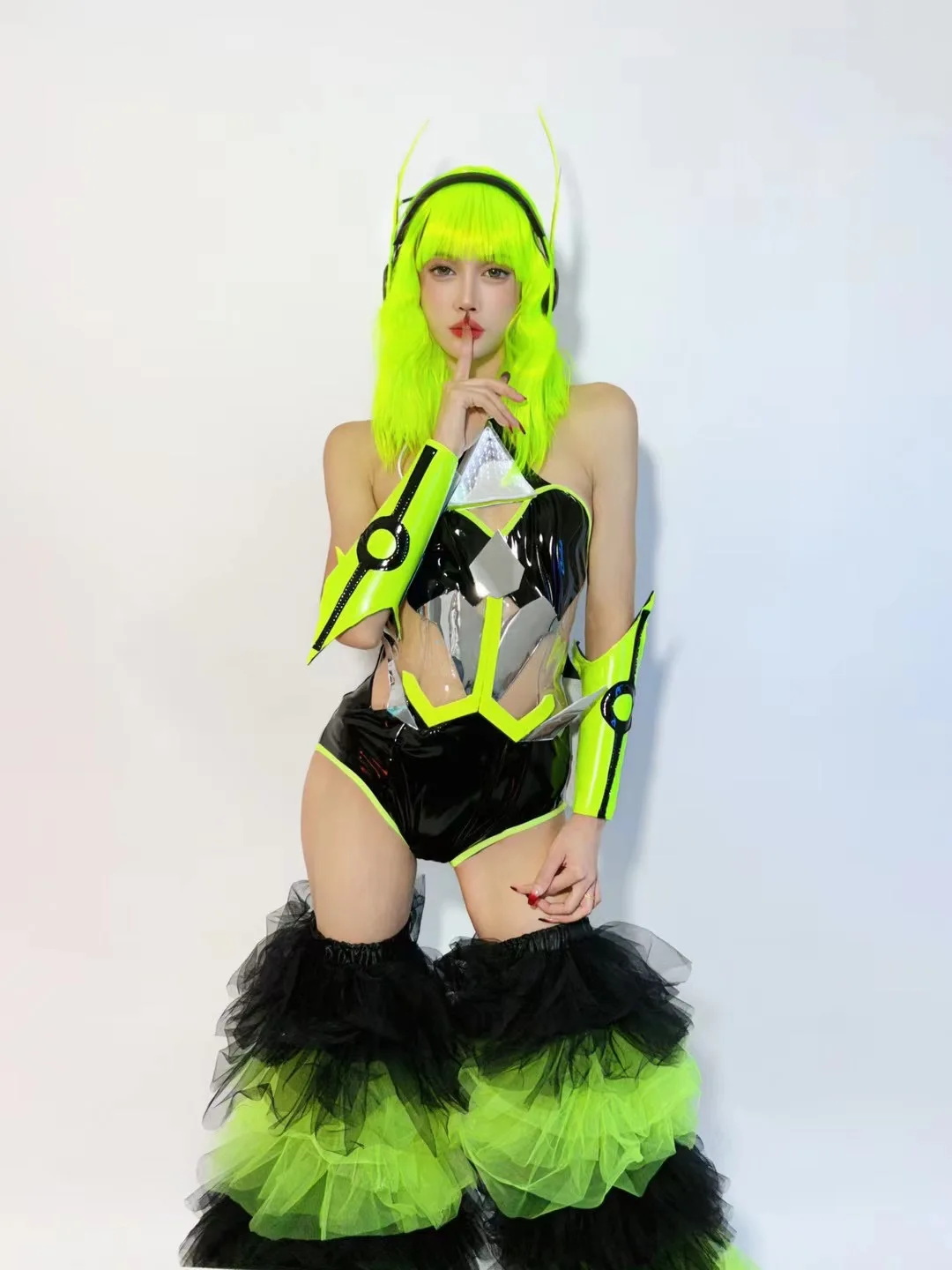 Fluorwidess-Vêtements de danse tricotés avec fouet, costume de batterie sexy, couvre-jambes en gaze, costume de danse pour boîte de nuit, bar, jazz, technologie de document