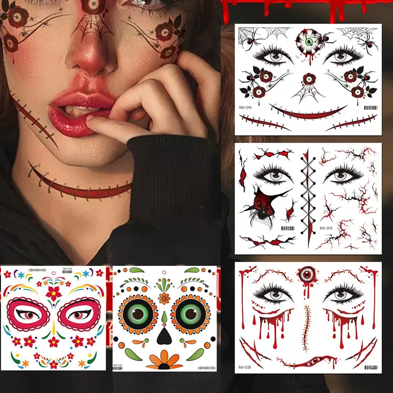 

Временные татуировки на Хэллоуин для лица, жуткий Джек, фонарь, татуировка, наклейка, День мертвых, La Catrina, татуировки на лице для вечеринки