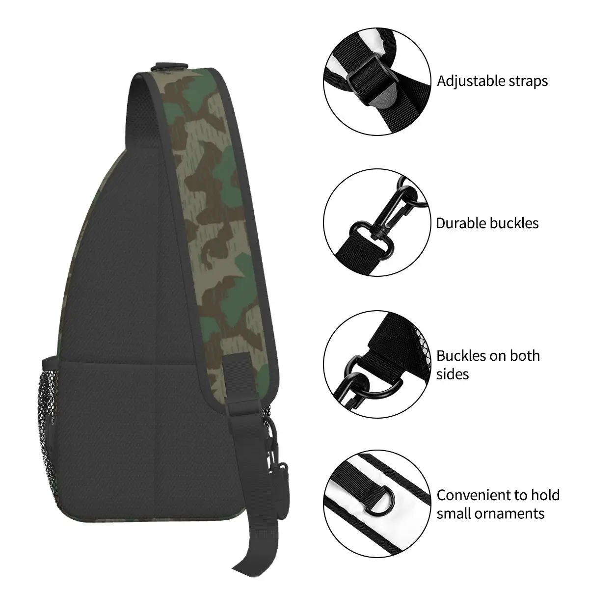 German Splittermuster Camouflage Crossbody Sling Bag Small Chest Bag camo Shoulder Backpack Daypack Hiking Travel Cycling Bag