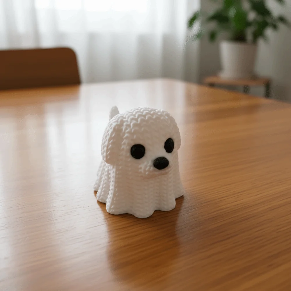 Knitted Texture Halloween Ghost Cat Dog Figurines 3D Printed Mini Ghost Cat Dog Statue Plastic Ghost Cat Dog Desktop Ornaments