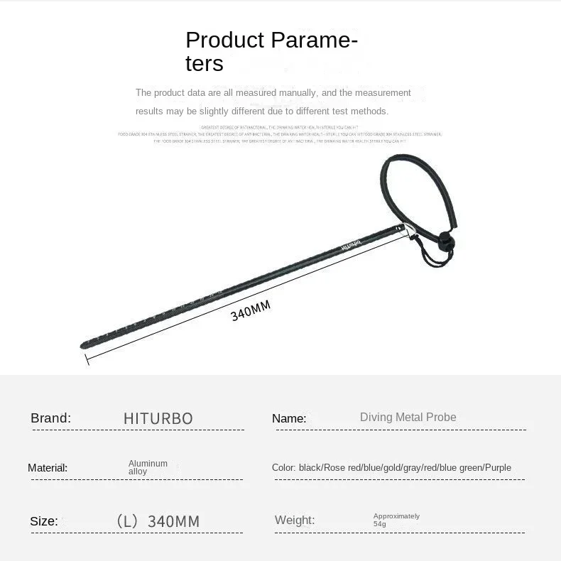 340MM Diving Solid Aluminum Alloy Tink Rod Bottle Knocker Underwater Indicator Probe Rod with Hand Rope Tink Rod 34CM