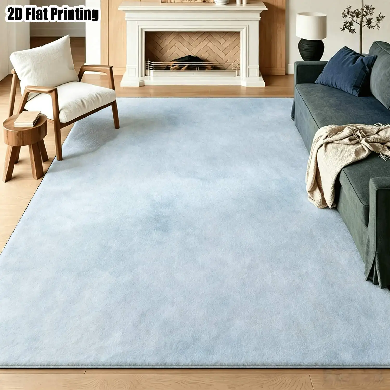 1Pc 2D Printed Light Blue Abstract Art Nordic/Instagram Style Carpet, Machine Washable, Multi-Size, Ideal for Home Decor & Various Spaces Like Entrance, Dining, Bedroom, Living Room