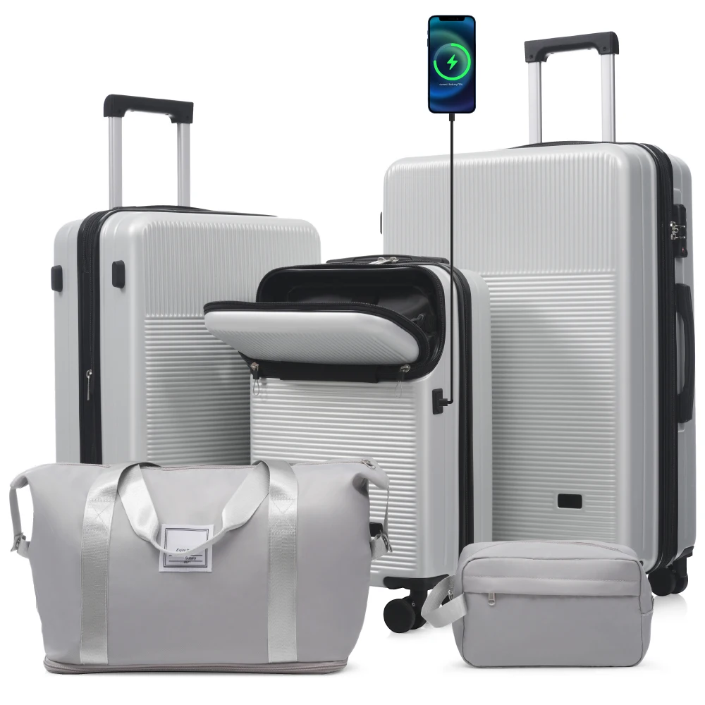 

Half Opening Hardside 5PCS Luggage Sets Carry On with USB Port TSA Lock Double Spinner Wheels Lightweight Travel Luggage