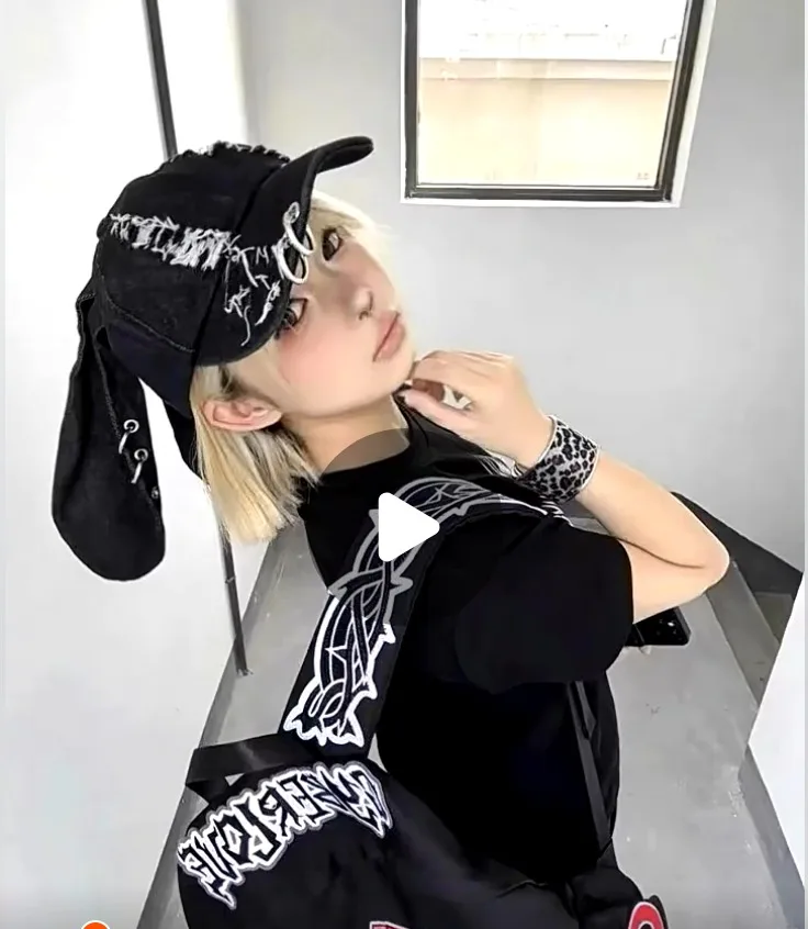 Original Gothic Women Mailard Denim Octagonal Cap Letters Wastland Punk Painter\'s Hat Cute Ears Cap