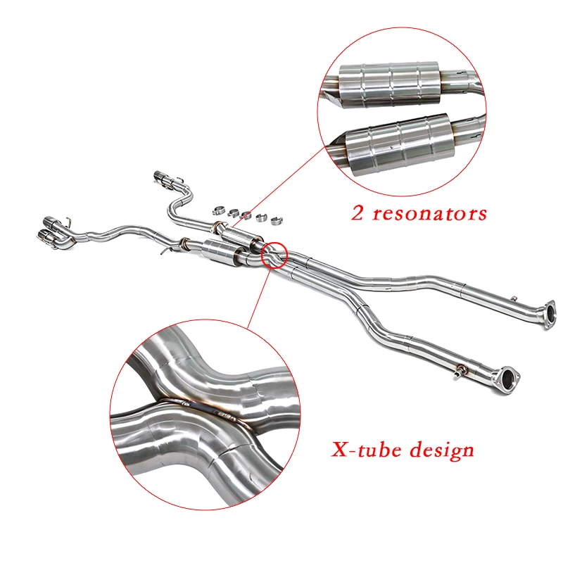 

For Lexus GSF RCF IS5000 5.0L SUS304 catback exhaust system, 2 resonators in the mid section, full straight pipe at the rear