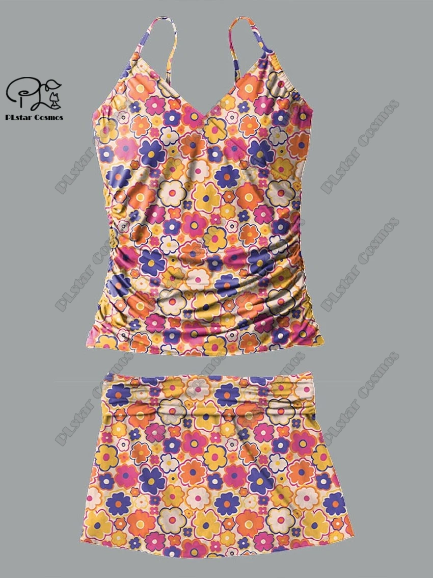 Scollo a v da donna estate piccola fresca stampa floreale animalier gonna con bretelle stile due pezzi costume da bagno vacanza nuovo costume da bagno Q-21