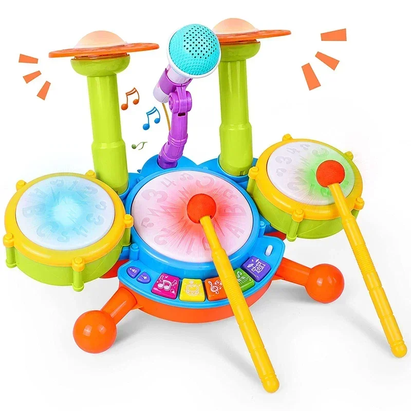 Set di batteria elettrica per bambini Strumenti musicali con microfono Kit di batteria Giocattoli educativi per l'apprendimento Attività Regali di compleanno per bambini