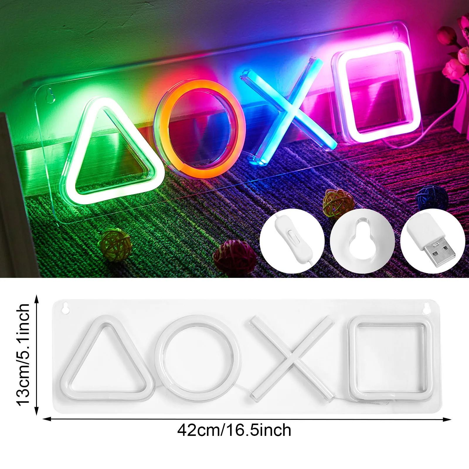 Game Buttons Neon Sign USB Powered Game Controller Neon Signs Arcade LED Neon Lights Wall Decor for Kids Teens Game Room Gifts