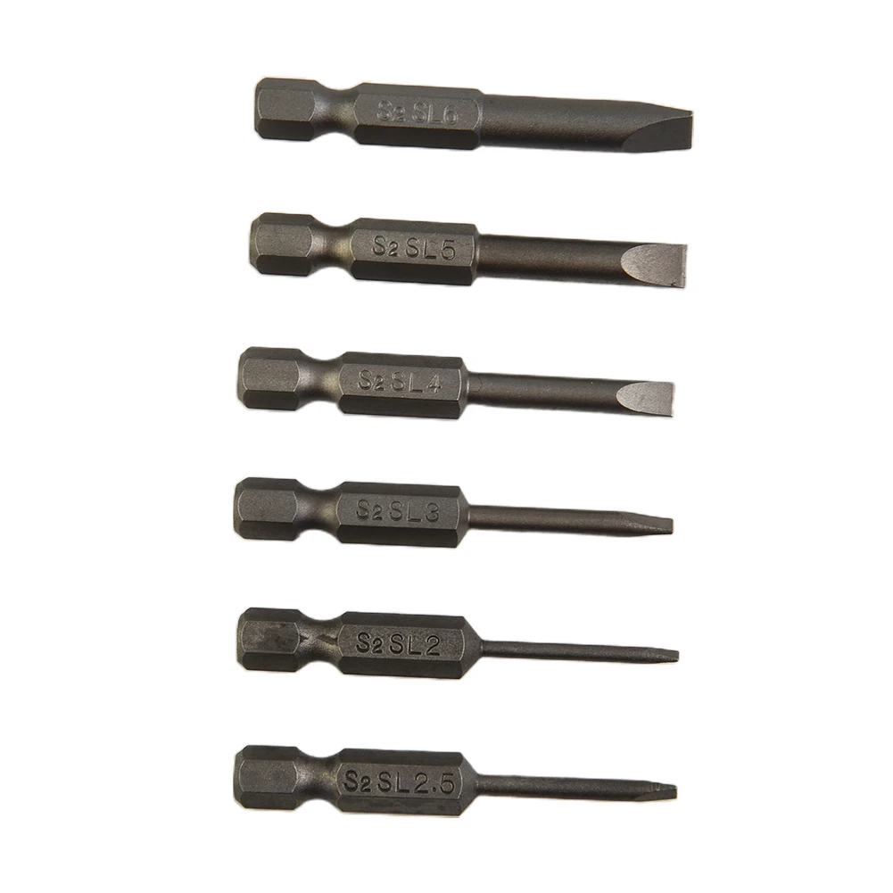 Magnetic Screwdrivers Bits Set, 6Pcs 50mm Flat Head Slotted Tip, Hex Shank 6 35mm, Premium Alloy Steel Material