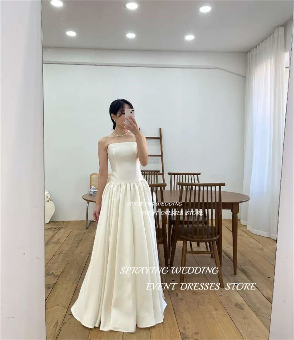 SPRAYING Simple A-line Korea Wedding Dress Photo Shoot Strapless Sleeveless Floor-Length Wedding Gown 웨딩드레스