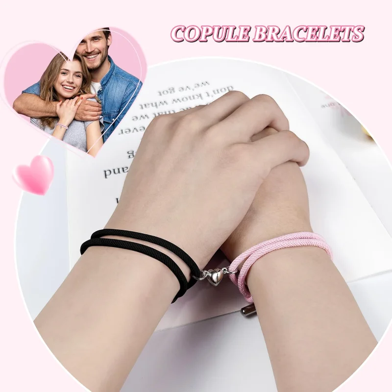 Valentines Day Gifts for Him Her Matching Couples Bracelets with Wish Card, Birthday Christmas Anniversary Gifts for Women Men