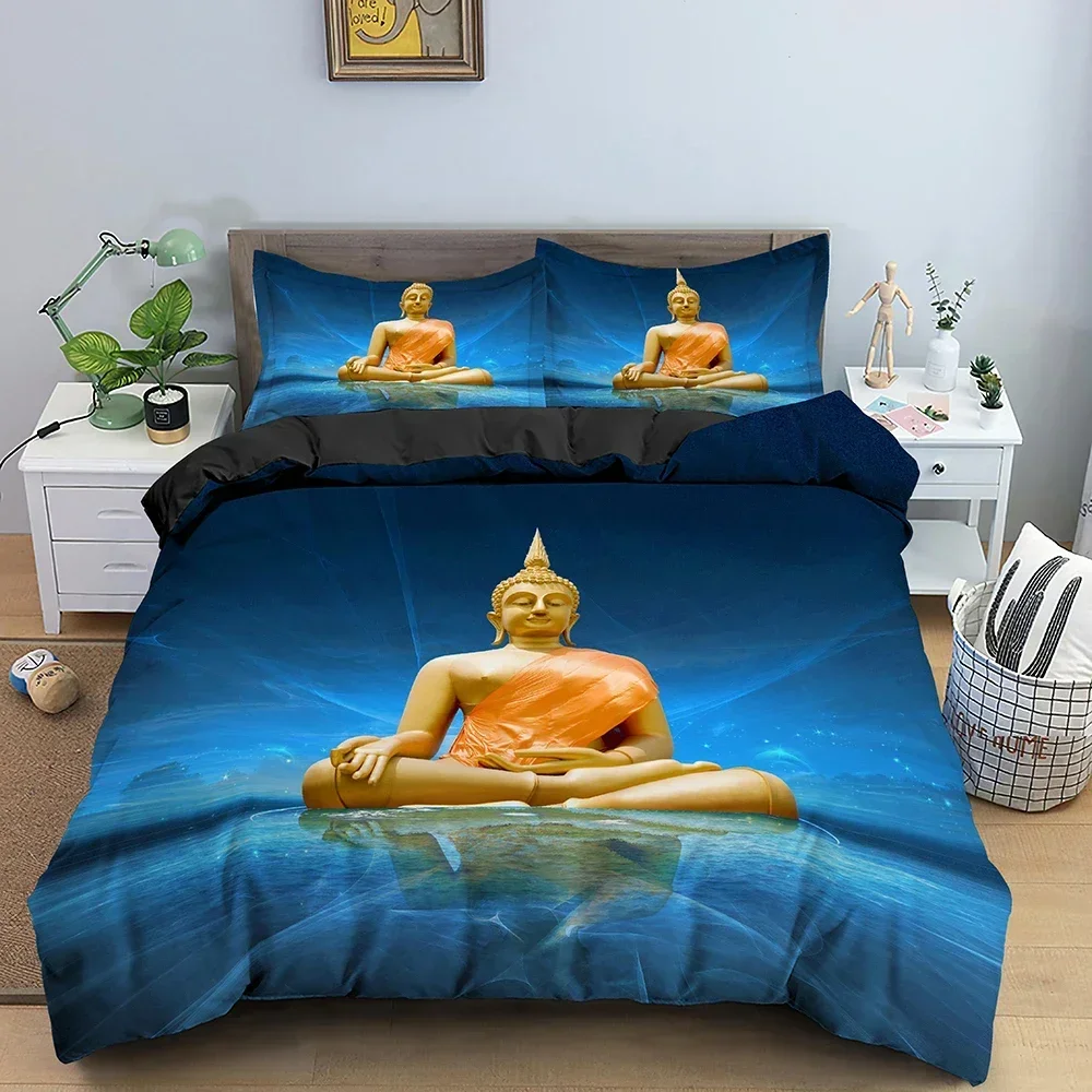 

Buddha Statue Buddhism Comfortable Duvet Quilt Cover Pillowcase Bedding Set Children Bedroom Decoration Home Textile