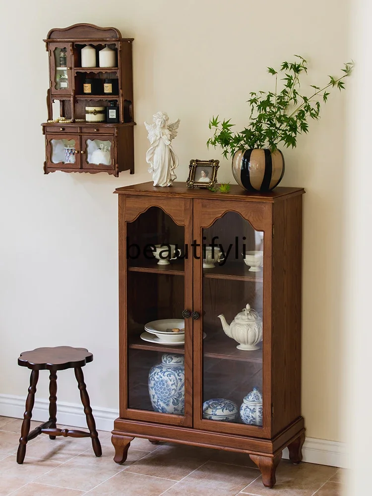 

Retro solid wood home entrance cabinet, medieval dining side cabinet, locker, corridor decorative side cabinet