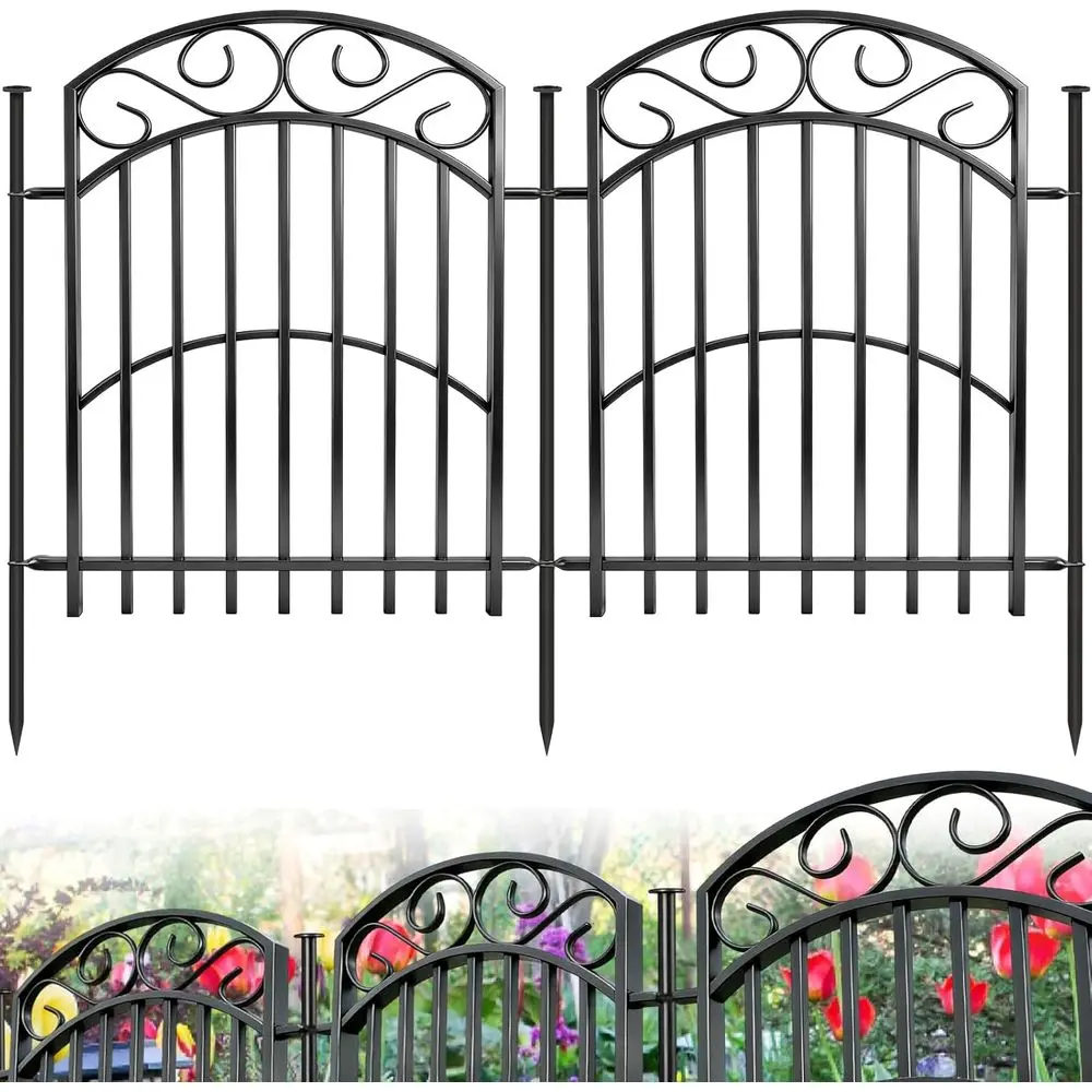 

5 Panels 32in(H) Decorative Garden ence, Total 11t L Heavy Duty Iron Metal No Dig Animal Barrier ence, Garden Border encing, Tem