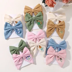 2pcs/set Embroidery Bows Hair Clips Solid Hairpins for Girls Handmade Ribbon Barrettes Kids Butterfly Hair Pin Korean Headwear