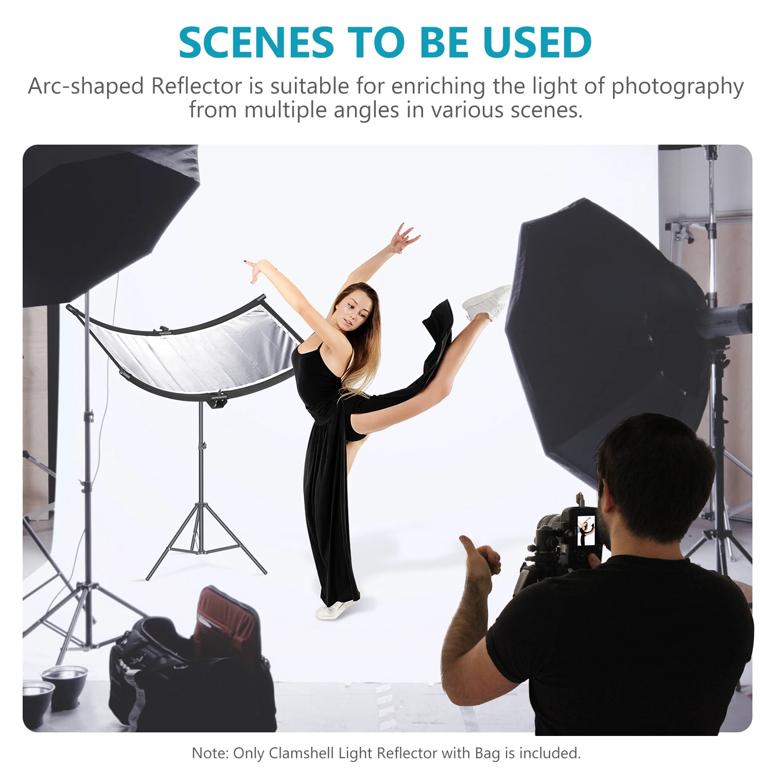 Neewer Clamshell Light Reflector Diffuser with Bag 100x45cm Photography Curved Lighting Reflector for Photo Studio Photography