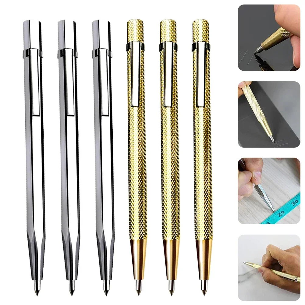 6 ชิ้นเครื่องมือตัดกระจกเพชรเครื่องตัดกระจกคาร์ไบด์ Scriber โลหะกระเบื้องเครื่องตัวอักษรปากกาแกะสลักแก้ว Scriber