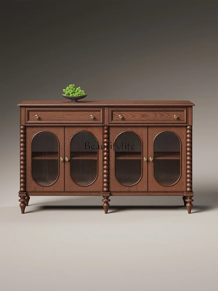 

4*Antique style in the side cabinet against the wall New French retro American solid wood storage tea cupboard