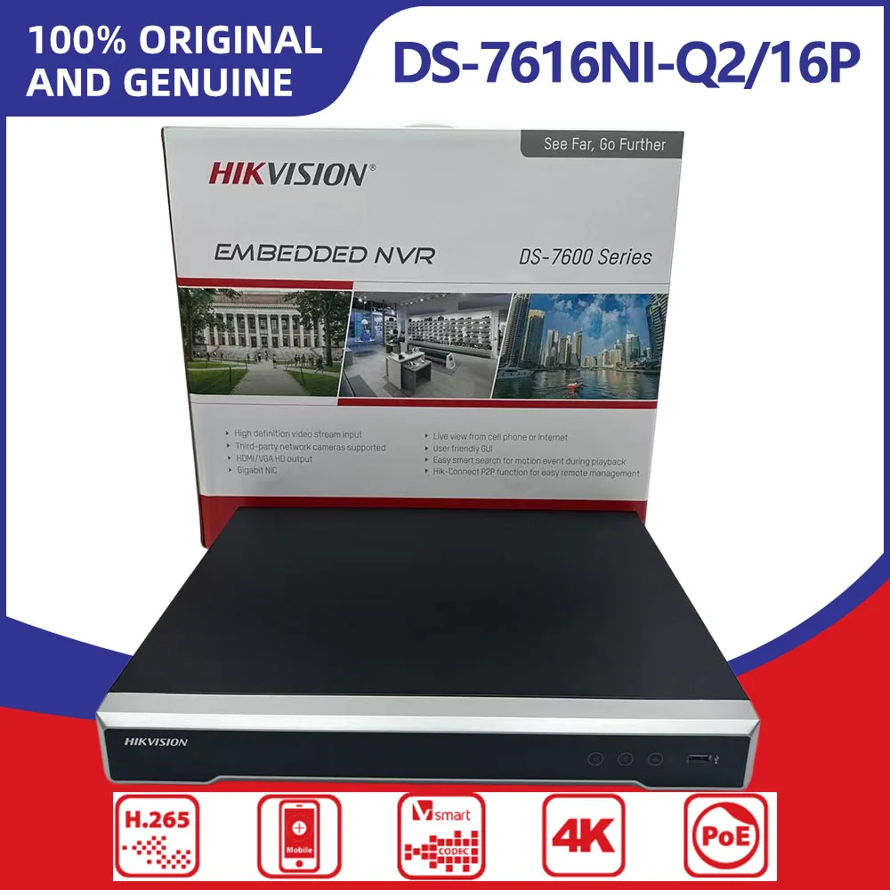 Hikvision DS-7608NI-Q2/8P DS-7616NI-Q2/16P 8/16CH PoE Network Video Recorder 2SATA 4K H.265+ HDMI VGA Two-way Audio Security NVR