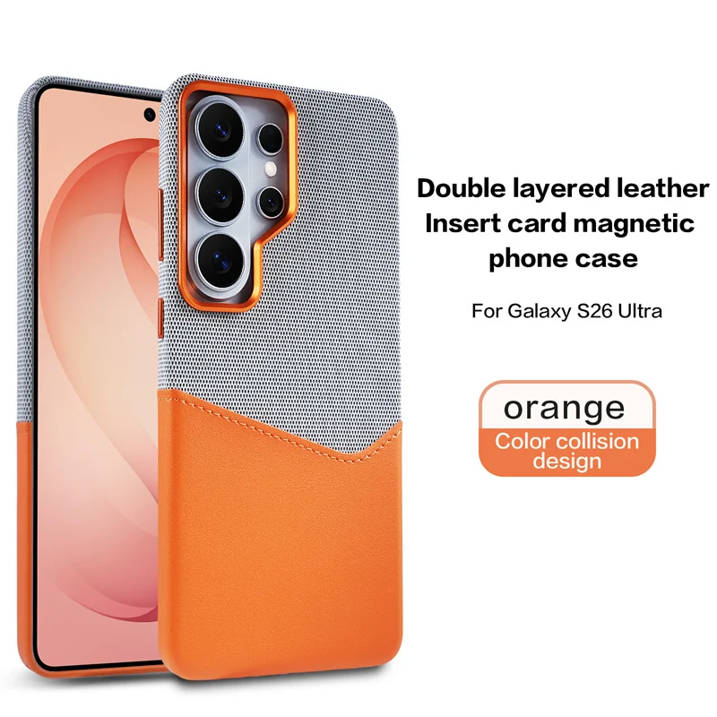 For Samsung Galaxy S24 S25 S26 Ultra Card Wallet For MagSafe PU Leather Case Pocket Wireless Charging Alloy Lens Hit Color Cover