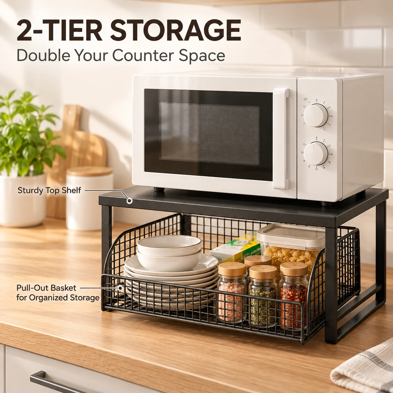 Double-Layer Storage Rack, Sliding Metal Mesh Basket Drawer, Suitable for Kitchen and Desktop Organization, Stable and Space-Saving, Universal for Study Rooms and Dorms, Practical Home Gift for Holidays