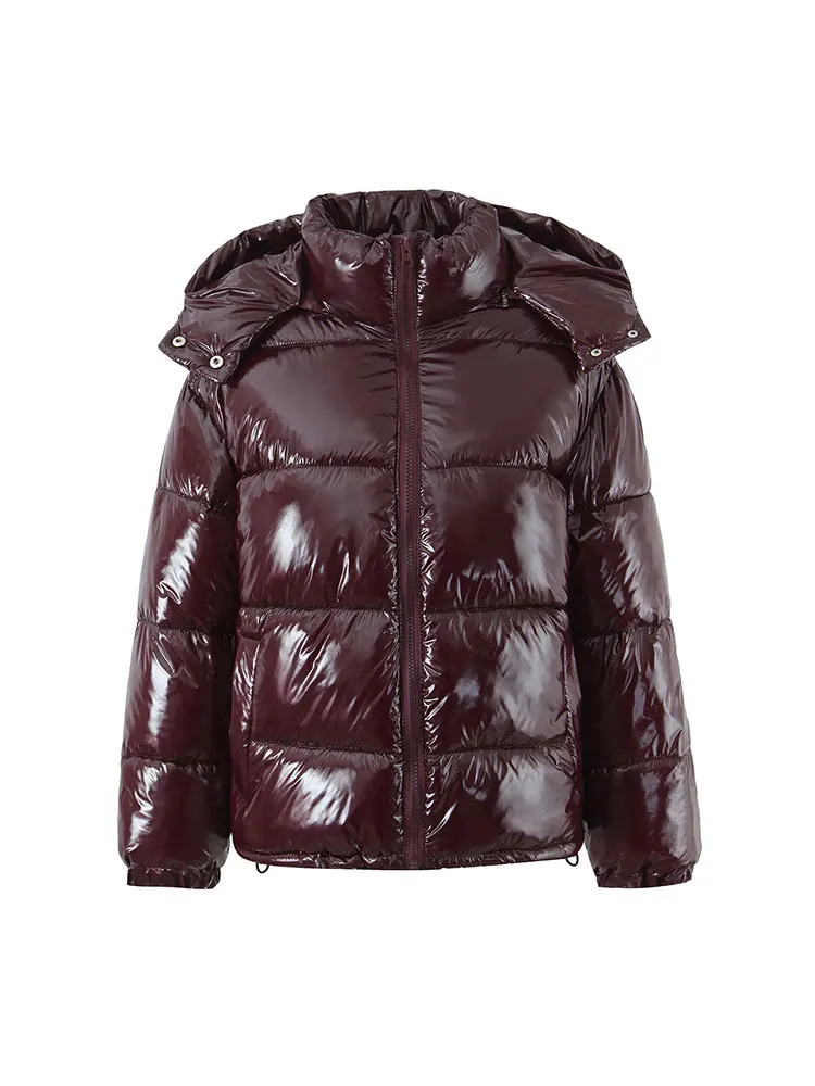 Nlzgmsj Winter Women New Fashion Glossy Surface Jacket  Stand Collar Long Sleeve Zipper Hooded  Parka Women Leisure Coats Y2k
