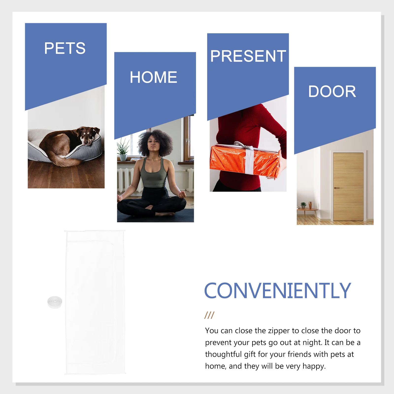 

Anti Cat Door Curtain Pet Indoor Screen for Cats Electronic Zipper with Opening White Dog