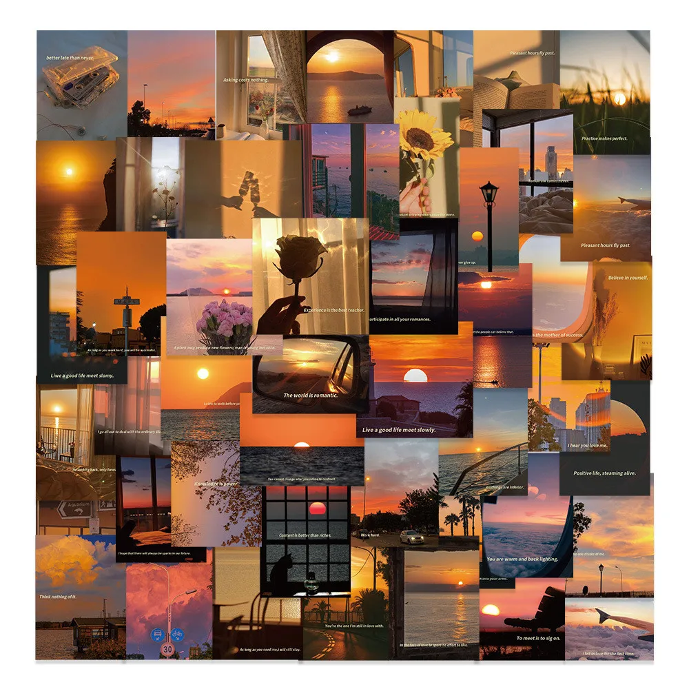 60-Sheet Sunset & Twilight Aesthetic Stickers - Waterproof PET Decals for Journaling, Phone & Fridge Art RecordingYourLife Store