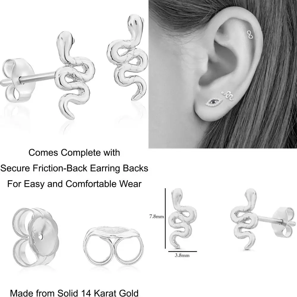 

Маленькие серьги-гвоздики из 14-каратного золота с миниатюрным змеиным дизайном для повседневного ношения