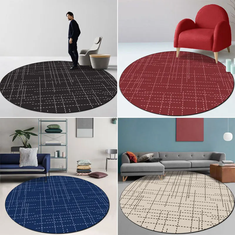 Modern Fashion Minimalist Geometric Irregular Dotted Line Solid Color Living Room Bedroom Non-slip Round Floor Mat Carpet POD