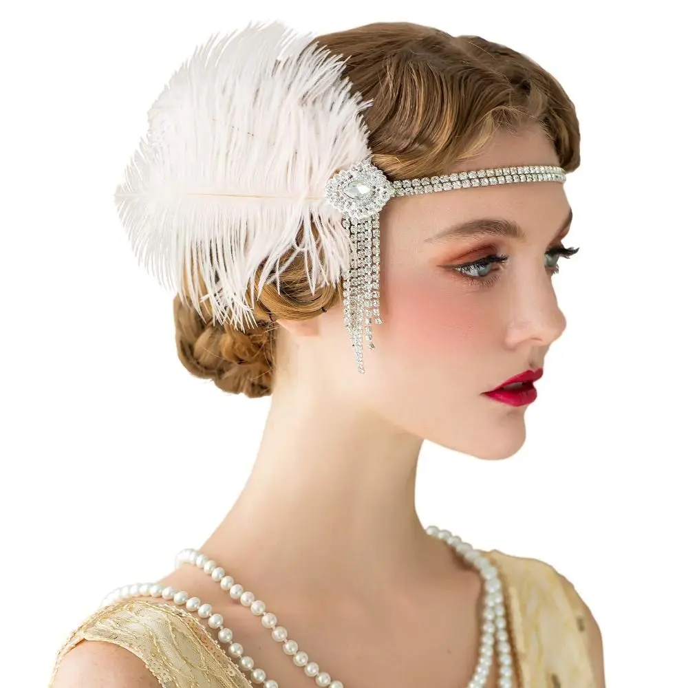 1920s Feather Hairband Headpiece Costume Props Rhinestone Costume Accessories Cocktail Party Women Headpiece