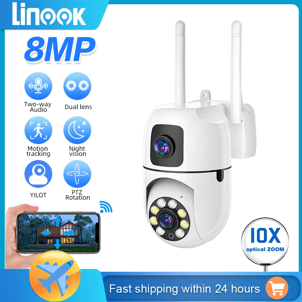 linook wireless wifi camera de seguranca ip monitoramento de circuito fechado de televisao lente dupla 1080 x cupula interior 8mp 01