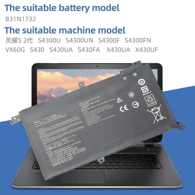 Imagem -06 - Suozhan B31n1732 Bateria do Portátil para Asus Vivobook X430ua X430uf X430un X430fa X430fn X571g X571lh X571gt 11.52v 42wh