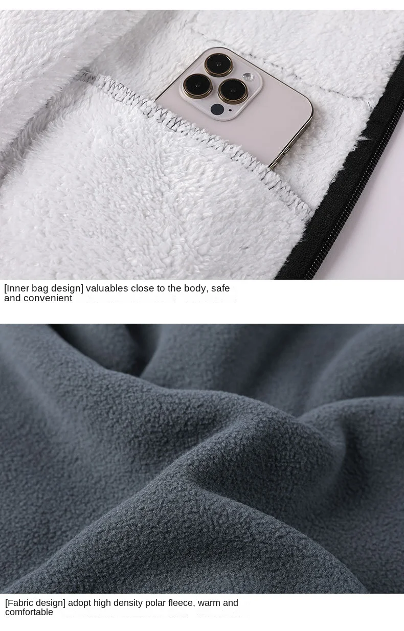 Herren Winterweste, ärmellos, Stehkragen, einfarbig, Fleece, dick, warm halten, Übergröße, Nackenschutz, Winterweste für den Alltag – Detail 20