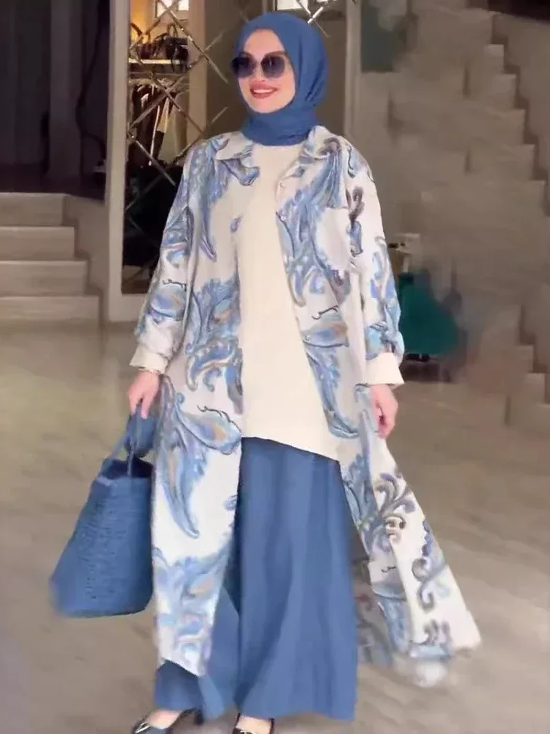 ผู้หญิงมุสลิมเสื้อชุดเสื้อคลุมยาวเสื้อสเวตเตอร์ถัก Abaya ชุด Jalabiya พิมพ์ Ramadan ดูไบ Abayas Kaftan อิสลาม Eid Vestidos อาหรับ