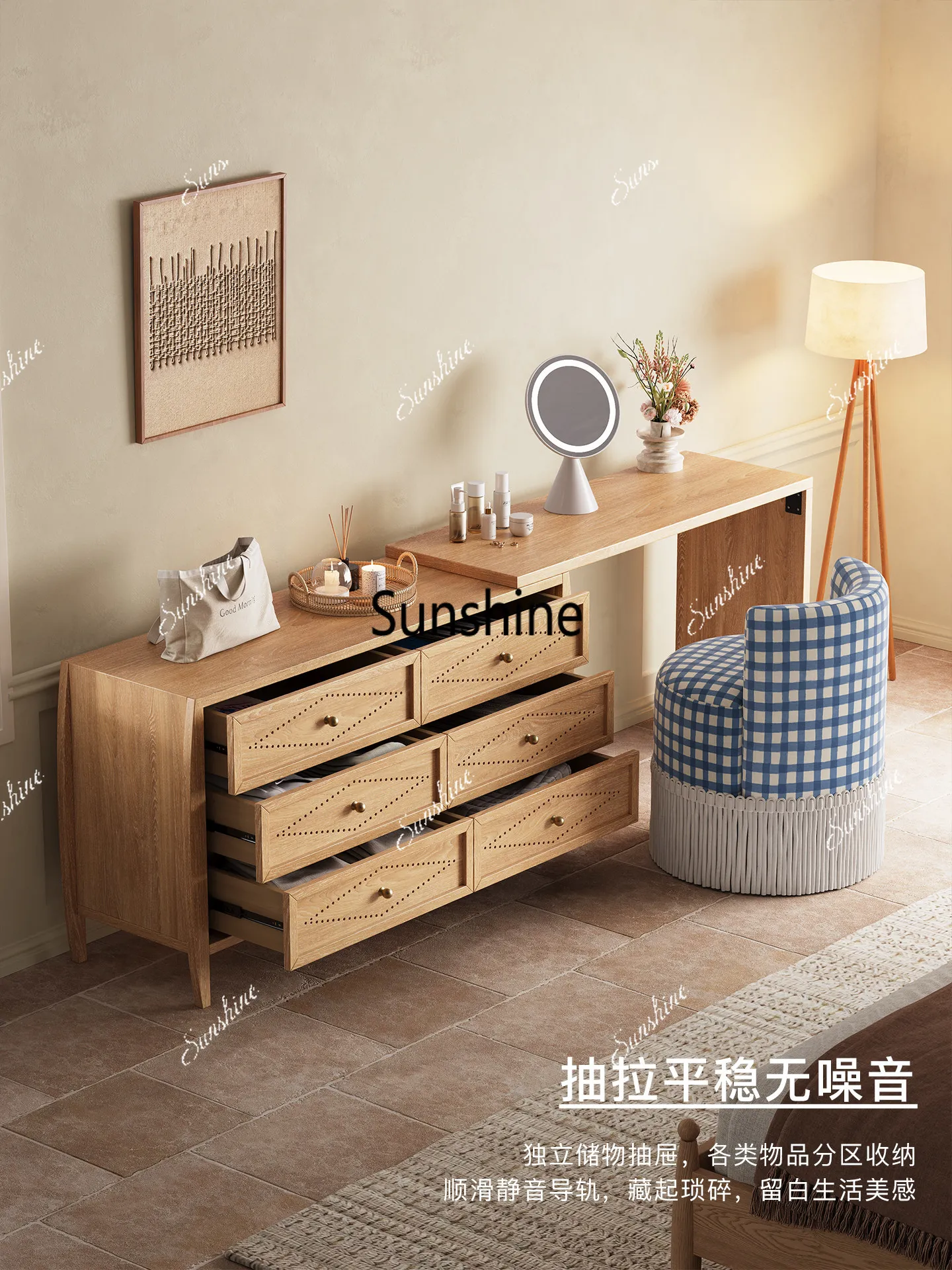 Natural wind solid wood dresser chest integrated French master bedroom corner
