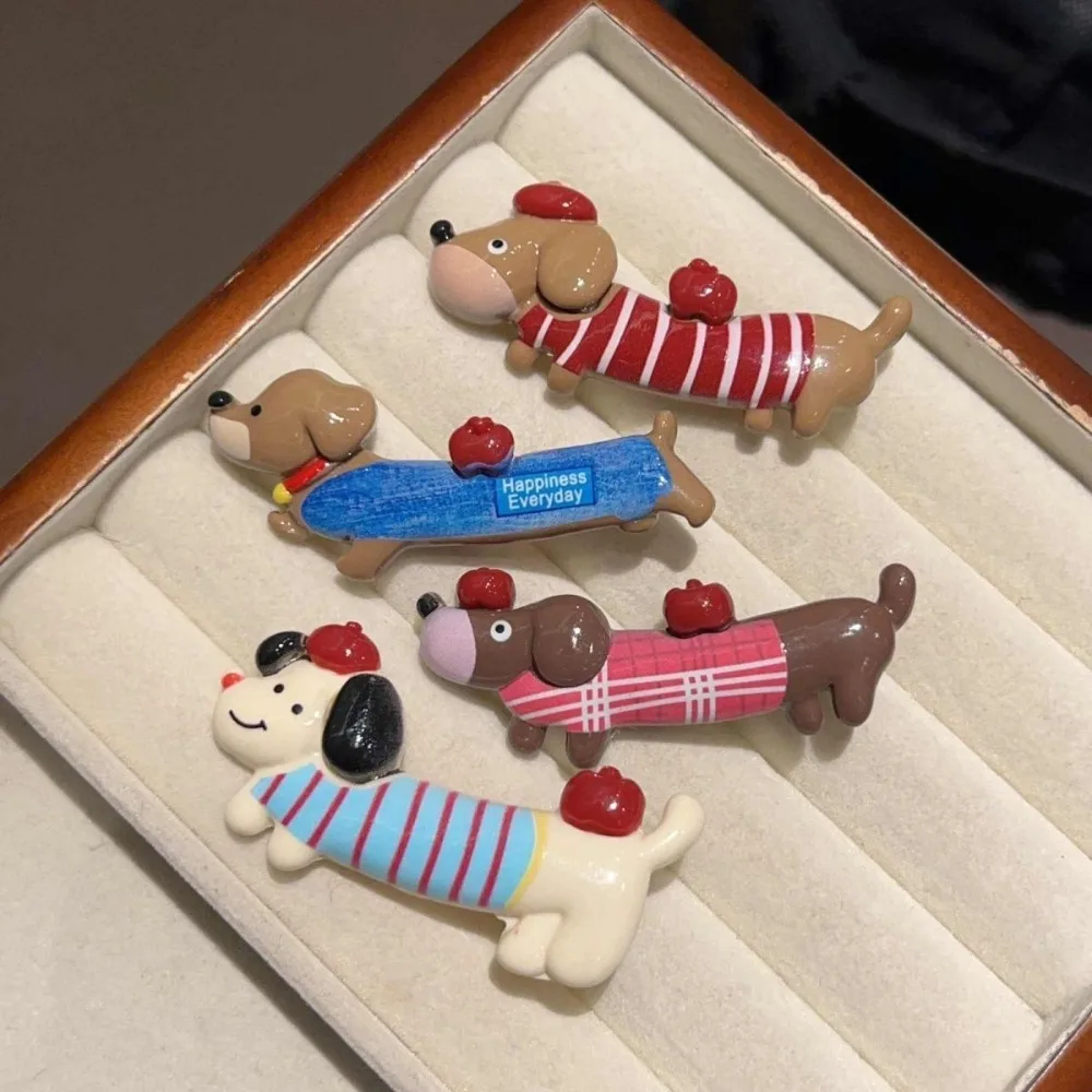 Autumn Coffee Cartoon Puppy Hairpin for Girl Broken Hair Duck Bill Clip Cute Dachshund Dog Hair Clip Headwear Hair Accessories