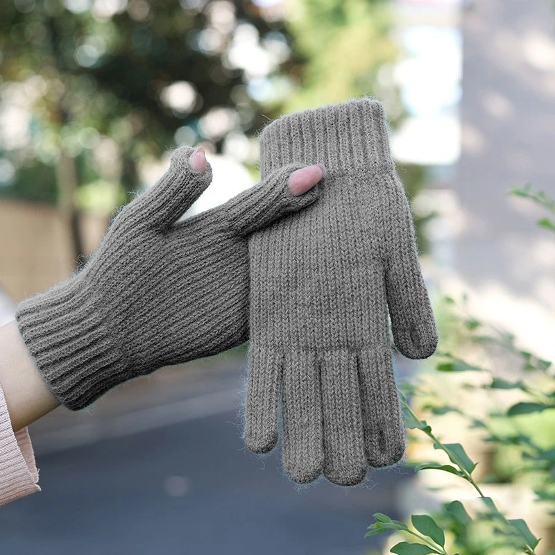 Winter Touch Screen Gloves for Playing Phone Women Thicken Warm Knitted Stretch Gloves Full Finger Outdoor Skiing Gloves