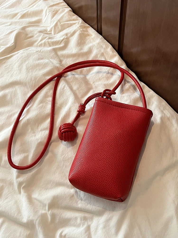 Casual Simple Litchi Pattern  Color Mobile Phone Bag Crossbody Bag Women's Faion Trend 2025 New Sle Versatile Small Bag